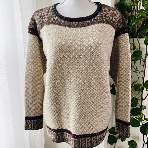 L.L. Bean Sweaters - L.L. Bean *!00% Pure Wool* Beige & Brown Knitted Cozy Sweater - Womens Size XL
